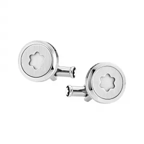 万宝龙/Montblanc MB123799-星际行者系列圆形精钢袖扣，搭配亮面万宝龙六角白星品牌标识