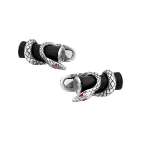 万宝龙/Montblanc 条形银质袖扣，饰有灵蛇细节和黑色镀钌饰面 U0124059