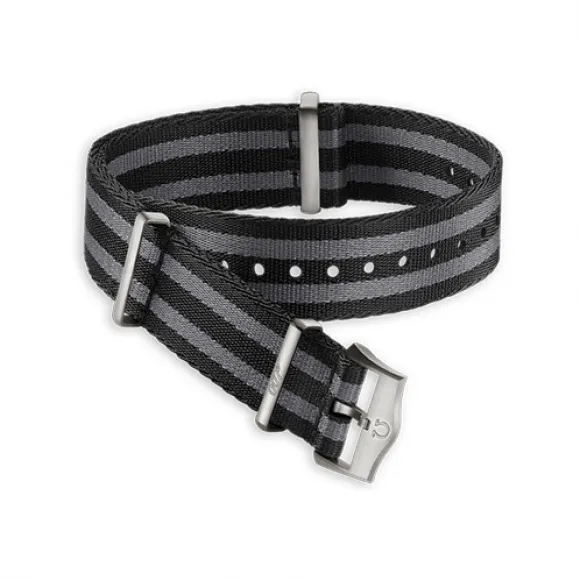 欧米茄/Omega 黑色与灰色5行相间条纹聚酰胺表带 - 031Z017955