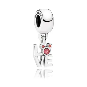 潘多拉/Pandora Disney Mickey LOVE silver dangle with red cubic zirc