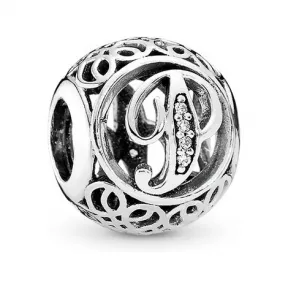 潘多拉/Pandora 复古字母P锆石 925银串饰791860CZ