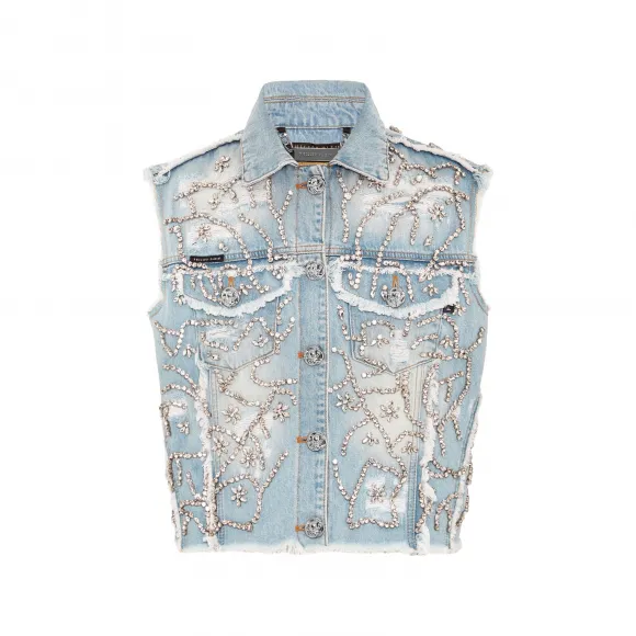 菲利普·普莱因/Philipp Plein 牛仔马甲水晶 PACC-WDC0047-PDE004N-07IX