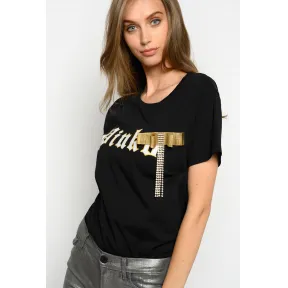 品高/Pinko LIMOUSINE BLACK GET LUCKY棉质平纹针织T恤 1B147ZY5BDZ99