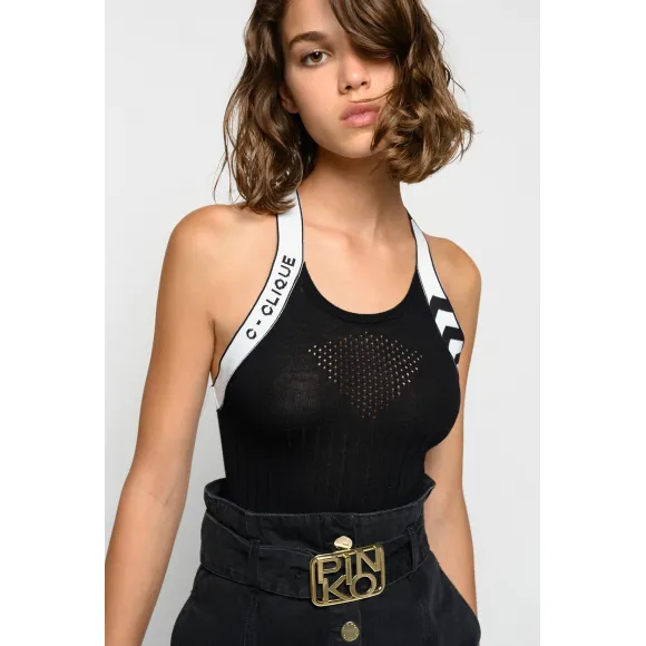 品高/Pinko LIMOUSINE BLACK HOLSTEIN美利奴羊毛罗纹背心 1C104PY4T4Z99