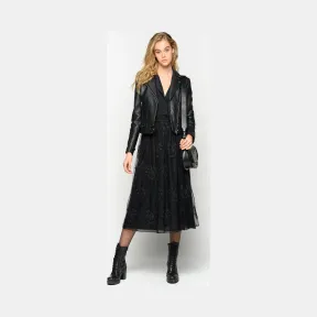 品高/Pinko LIMOUSINE BLACK SENSIBILE 2老年皮革机车夹克 1G145WY5N1Z99