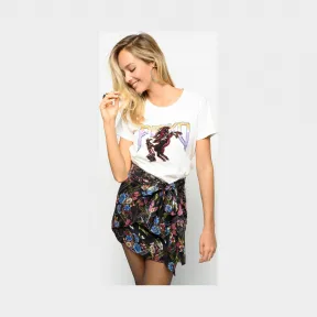 品高/Pinko MULTICOLOUR - BLACK/玫红色 吊坠花朵印花短裙 1G146NY5N9ZY5