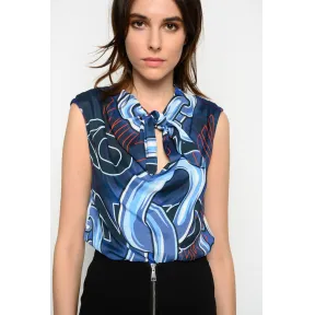 品高/Pinko BLUE/红色 MULTI-COLOUR TASSARE链纹印花绉纱上衣（带徽标） 1G14DQ7633ER4