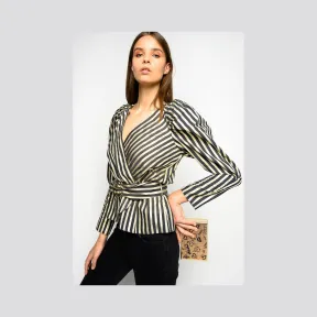 品高/Pinko 配腰带金属丝条纹罩衫 1G15F2-8143ZH2