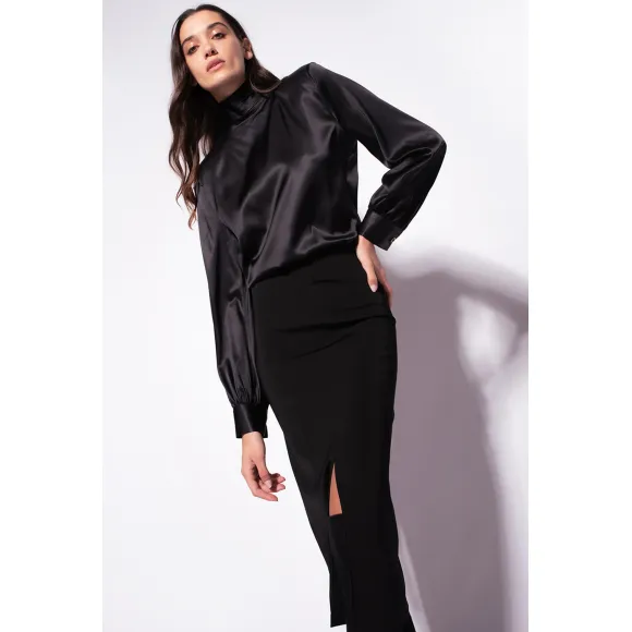 品蔻/Pinko 弹力色丁高领罩衫 1G188HZR64Z99