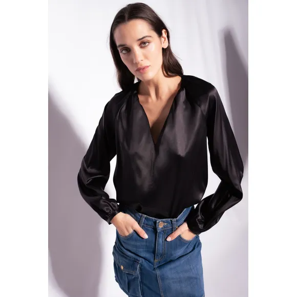 品蔻/Pinko 弹力色丁长袖罩衫 1G188JZR64Z99