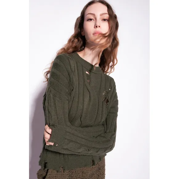 品蔻/Pinko 仿旧效果绞花纹套衫 1G18K3A05ZX18