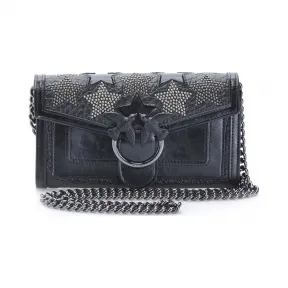 品高/Pinko LIMOUSINE BLACK STARRY SKY大象印花皮革+复古小牛皮+镜面饰面单肩钱包 1P21GBY5UVZ99