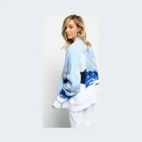 品高/Pinko 天蓝色 白色 雪松提花提花山设计开衫 1Q100GY5WREZ2