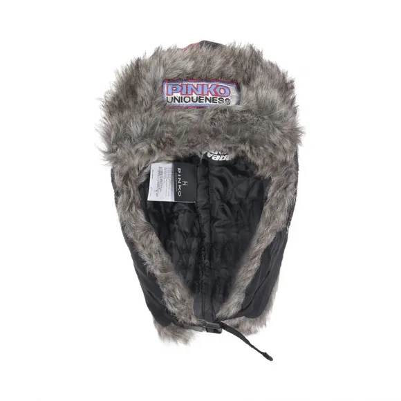 品高/Pinko LIMOUSINE BLACK COURCHEVEL尼龙+人造皮草帽 1Q2002Y5XQZ99