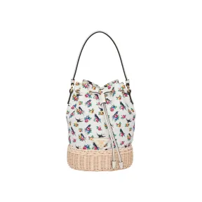 普拉达/Prada Prada Plage 柳条和帆布小号水桶包 1BE040-2DGB-F0ZY2