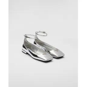 普拉达/Prada 金属质感皮革芭蕾平鞋底 1F036N-3AU1-F0118