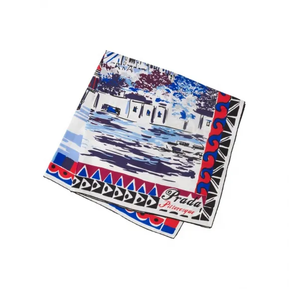 普拉达/Prada Pittoresque 巴黎城市印花丝巾 1FF001 2A92 F0124