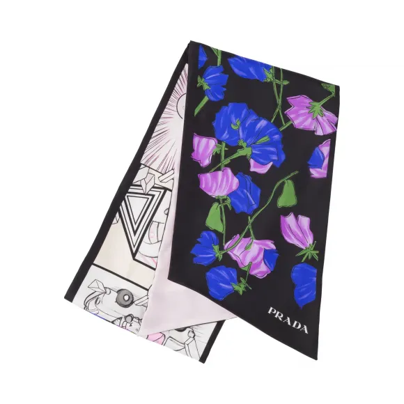 普拉达/Prada Double Match 漫画和叶子花印花长丝巾 1FF007-2CAZ-F0YW8