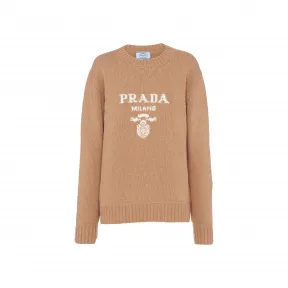 普拉达/Prada 徽标装饰羊绒和羊毛圆领毛衣 P24G1V-1YMW-F0040-S-211