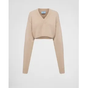 普拉达/Prada 羊毛混羊绒V领毛衣 P24T1U-12CW-F0040