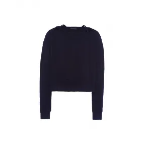 普拉达/Prada 设得兰羊毛交叉绑带毛衣 UMB303-1Z7F-F0008-S-221