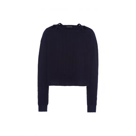 普拉达/Prada 设得兰羊毛交叉绑带毛衣 UMB303-1Z7F-F0008-S-221