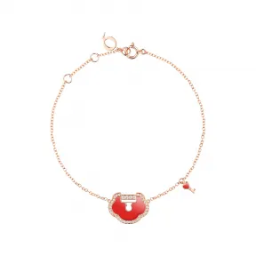 麒麟/qeelin Yu Yi Lock 18K金钻石红玛瑙小红锁手链 YYL-040-BL-RGDRA