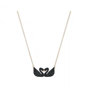施华洛世奇/Swarovski 项链 Iconic Swan Double 项链, 黑色, 镀玫瑰金色 5296468