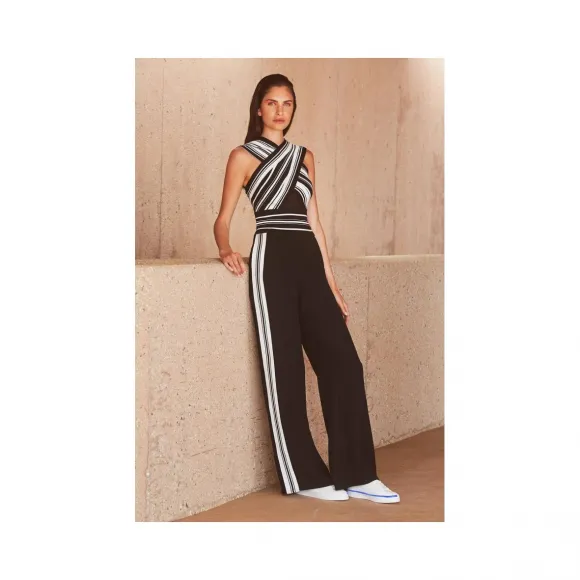  黑白条纹交叉连体裤 7X19304YH