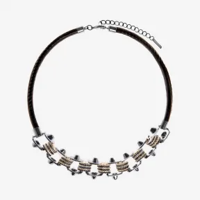  机械齿轮镶嵌链式皮绳项链 ACCTJ2-GNMTL