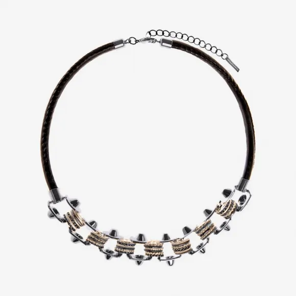  机械齿轮镶嵌链式皮绳项链 ACCTJ2-GNMTL