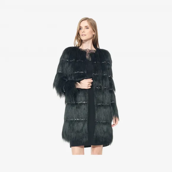  层叠设计水晶装饰皮草外套 ARF15031MH-BLACK