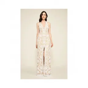  V领挂脖蕾丝长裙 AZZ18014LBRH