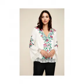  花朵刺绣拼接V领上衣 BDB18423H