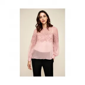  花朵蕾丝雪纺拼接上衣 BDH18399H