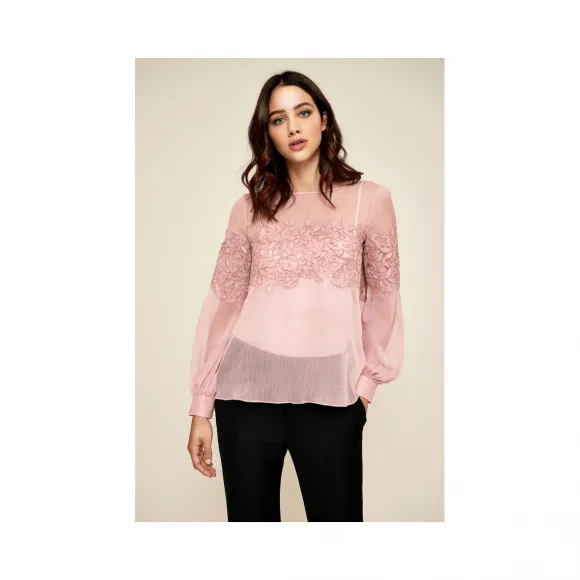  花朵蕾丝雪纺拼接上衣 BDH18399H