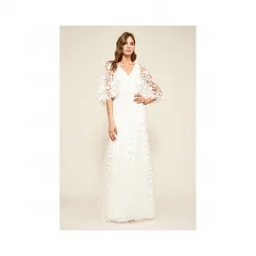  立体花朵V领蝴蝶袖长裙 BEJ18879LBRH