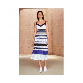 蓝黑条纹压褶吊带连衣裙 BIR19357MDH