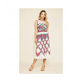  花卉几何拼接压褶连衣裙 BJC19343MDH