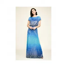  珠片渐变蕾丝短袖修身长裙 BKK19594LH