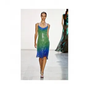  珠片渐变蕾丝荡领吊带裙 BKK19598MH