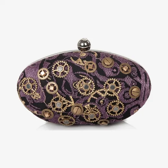  金属蕾丝齿轮装饰椭圆形手包 CL04AQGB-GRABK