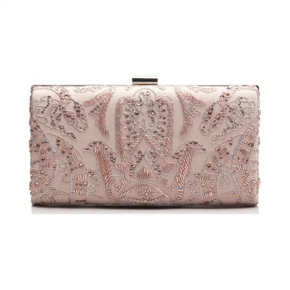  裸粉色蕾丝钉珠手包 CL15AXHB