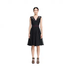  图腾钉珠雪纺V领连衣裙 OC16439MH