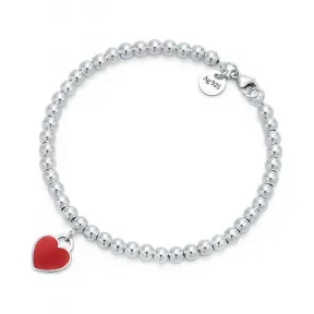 蒂芙尼/Tiffany Tiffany™ 系列纯银红色 Heart Tag 珠式手链