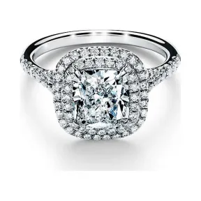 Tiffany Soleste 系列铂金镶钻戒圈枕形切割订婚钻戒  GRP10869