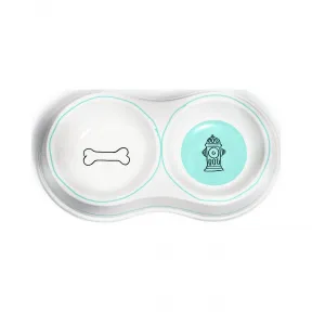 蒂芙尼/Tiffany 骨瓷双碗宠物食盆。