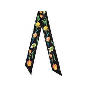 蒂芙尼/Tiffany Tiffany Botanica 系列黑色真丝郁金香缎带围巾