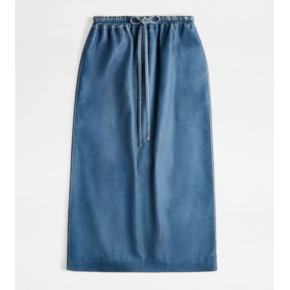 托德斯/Tod's 女人 蓝色 皮革半裙 X4W92485250VTZU808