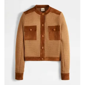 托德斯/Tod's 女人 棕色 羊毛拼绒面皮革夹克 X8WC1498030OODS006